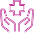 An icon depicting two clasped hands holding a medical cross, a symbol for the healthcare system.